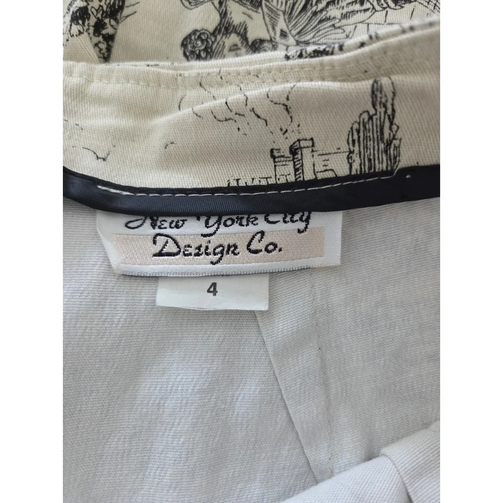 VTG New York City Design Co Toile de Jouy Pencil Skirt Cream Black Cotton Size 4